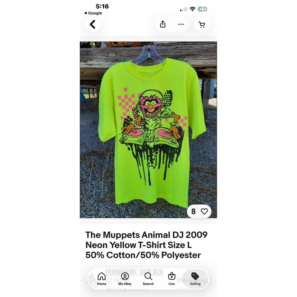 The Muppets Animal DJ Neon Yellow Graphic T-Shirt 2009 Mens Large L